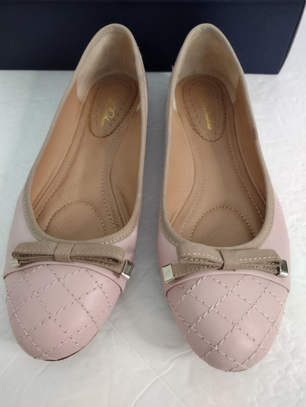 Brooks Brothers Pink Ballet Flats 6.5 Quilted Leather Cap Toe Bow Balletcore - Picture 3 of 8